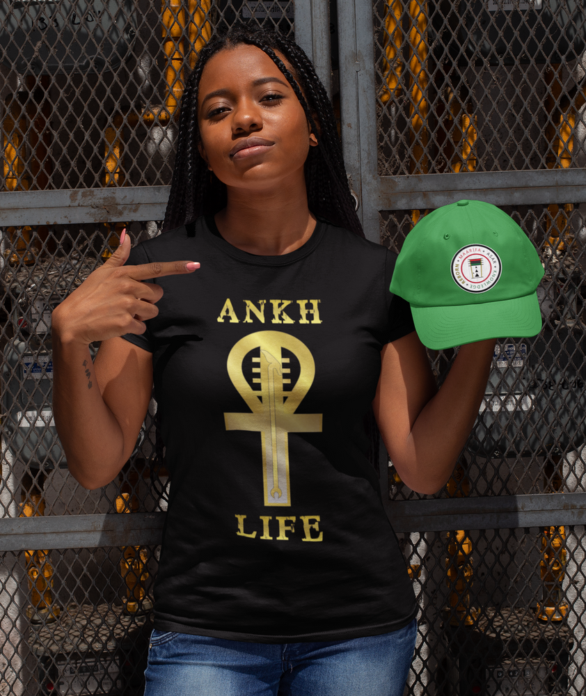 Special Embroidered Patch Ankh Life design Unisex tee 4.5 oz. (US) 7.5 oz (CA), 100% preshrunk ring spun cotton/polyester t-shirt, semi-fitted, high stitch density, seamless double needle 3/4