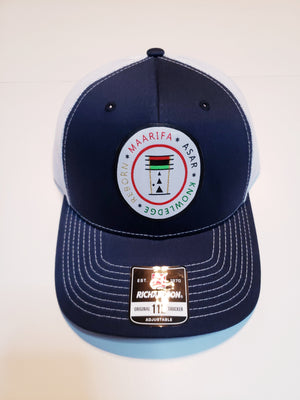 
                  
                    Load image into Gallery viewer, Special large embroidered MA brand logo patch Trucker hat. 65/35 polyester/cotton Matching under visor Mesh back Structured, mid-profile, six-panel, 3 1/2&amp;quot; crown Permacurv visor Snapback closure
                  
                