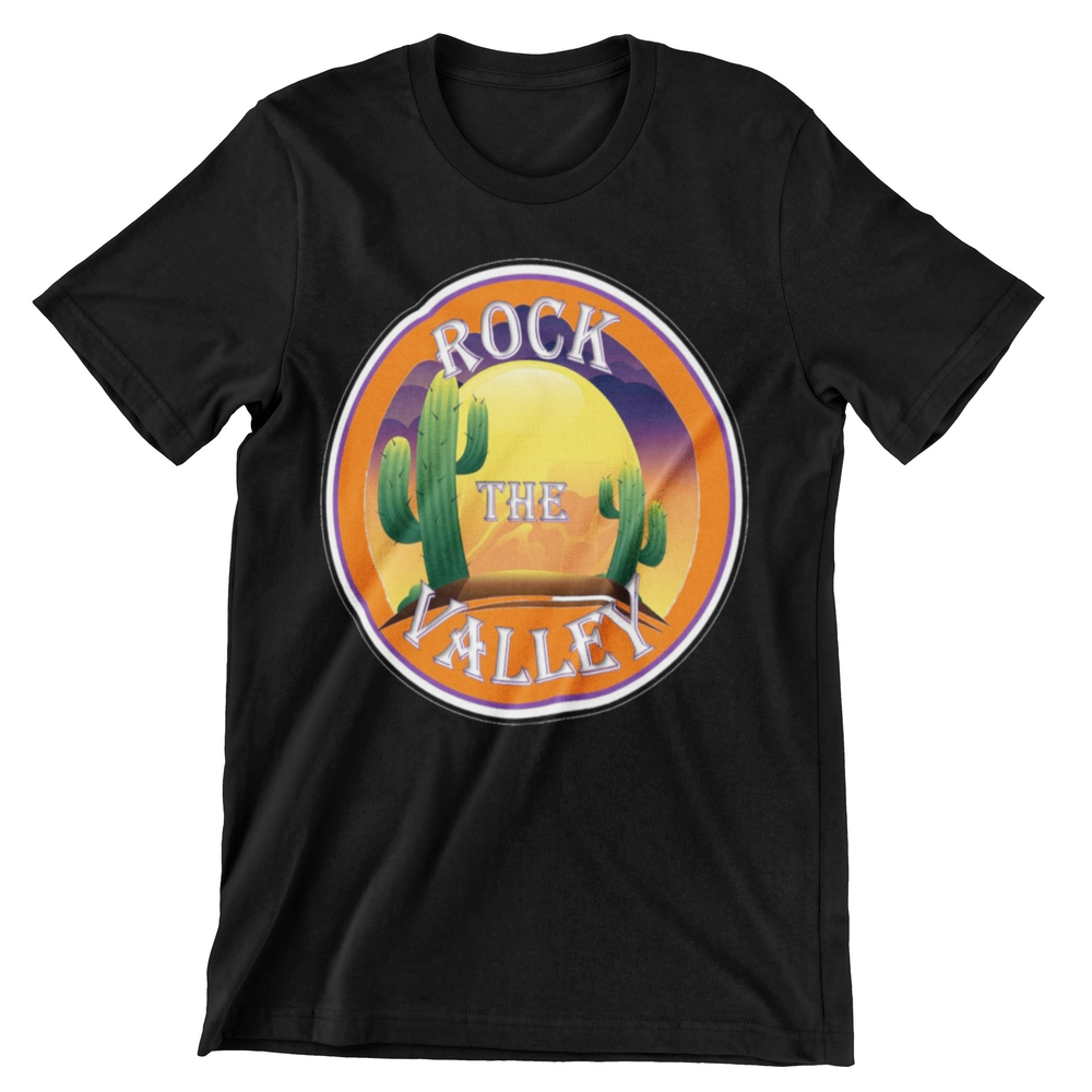 
                  
                    Load image into Gallery viewer, Special Embroidered Patch Valley design Unisex T-shirt 4.5 oz 7.5 (U.S) 100%   preshrunk ring spun cotton/polyester t-shirt, semi fitted, high stitch density, seamless double needled 3/4&amp;quot; collar, taped neck and shoulders, double needled sleeve and bottom hems.
                  
                