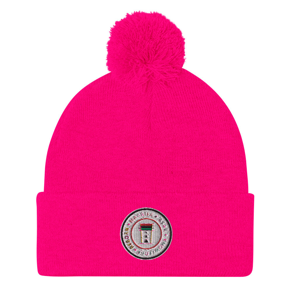 
                  
                    Load image into Gallery viewer, Expand your wardrobe with a classic embroidered beanie. Finished with a pom-pom on top, it offers tons of warmth and comfort, and is destined to find its way into all your favorite cold-weather looks.  • 100% acrylic • One size fits all • 12&amp;#39;&amp;#39; (30.5 cm) knit • Fold-over 3&amp;#39;&amp;#39; (7.6 cm) cuff • Pom-pom on top
                  
                