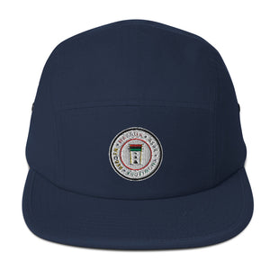 
                  
                    Load image into Gallery viewer, This camper style five panel cap has a low profile and nylon strap clip closure. Comfortable and classic!  • 100% cotton • Soft-structured  • Five panel  • Low profile • Metal eyelets • Nylon strap clip closure
                  
                